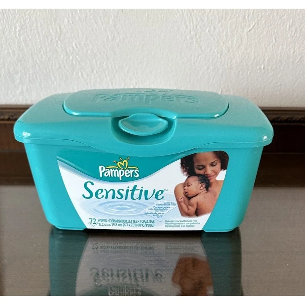 HTF Sensitive Pampers Baby Wipes Green Container Reusable Holder‎ Tub EMPTY